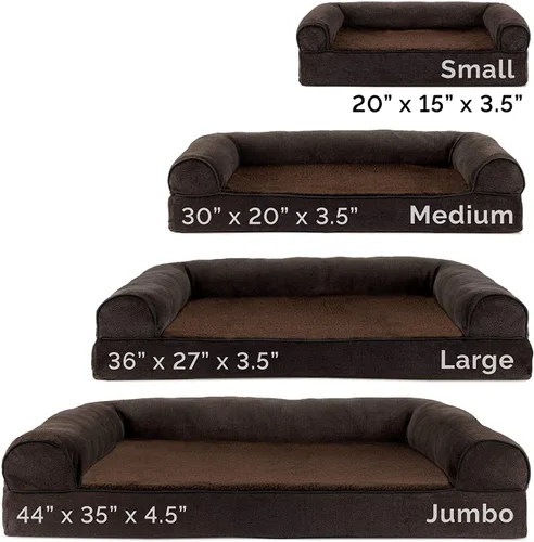 Vista 7 de Furhaven Cama ortopédica de espuma para perros, estilo sofá, de sherpa y chenilla, estilo caja de huevos, café, L