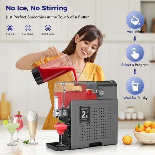 Vista 3 de Máquina de granizado para el hogar, no necesita hielo, con limpieza automática, reserva de un solo toque y 6 programas preestablecidos para bebidas