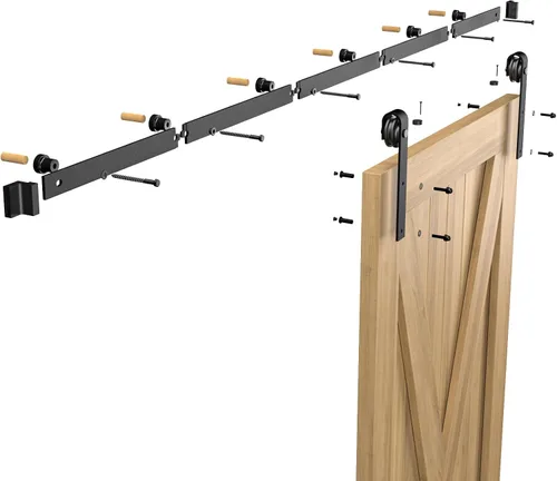 Vista 5 de Kit de herrajes para puerta corrediza de granero de 7 pies para una sola puerta, resistente, suave y silencioso-resistente, fácil de instalar