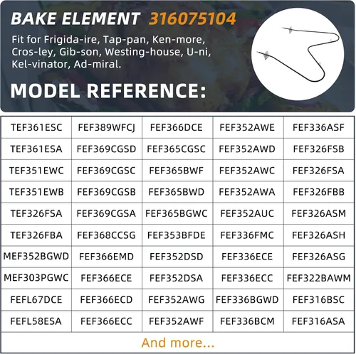 Vista 6 de AMI PARTS 316075104 Reemplazo del elemento calefactor para horno frigi-Daire TEF351EWB, FEF336ECE, FEF352AWF, FEF352AWG, MEF352BGWD reemplazar