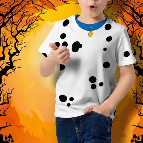 Vista 4 de Halloween Dalmatian Costume Blue Collar All Over Youth T Shirt