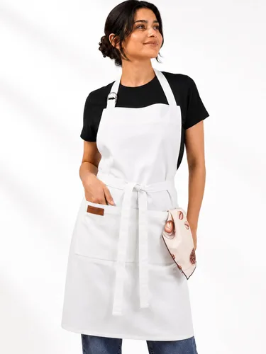 Vista 25 de Delantal de cocina 100% algodón con 2 bolsillos, delantal de chef ajustable para cocinar, hornear barbacoa, delantal unisex