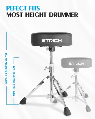 Vista 6 de STRICH Drum Throne, taburete de tambor acolchado ajustable en altura, silla giratoria de tambor resistente, taburete acolchado de doble soporte
