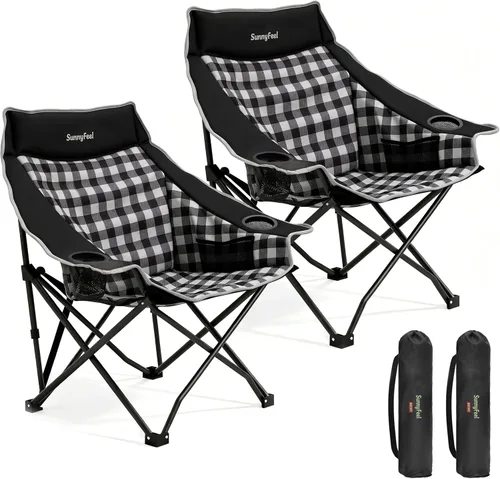 Vista 10 de SUNNYFEEL Sillas de campamento resistentes para adultos, silla plegable portátil de gran tamaño con bolsillos laterales y hueco para tazas