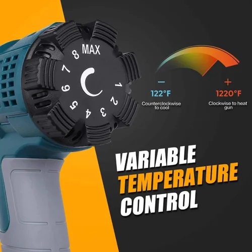 Vista 2 de Kit de pistola de calor de 2000 W con temperatura variable 5 boquillas, pistola de aire caliente ajustable de 122 °F a 1112 °F de calentamiento