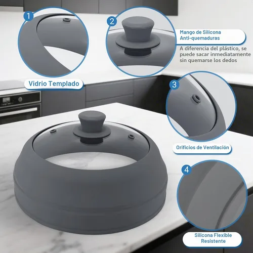 Vista 4 de Cubierta de vidrio para microondas para alimentos, cubierta plegable de silicona para salpicaduras de microondas de 10.5 pulgadas, cubierta