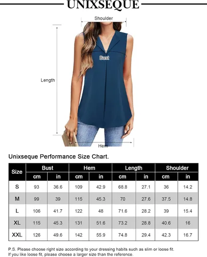 Vista 6 de Unixseque Blusa casual sin mangas con cuello en V para mujer, blusas de verano para oficina y trabajo