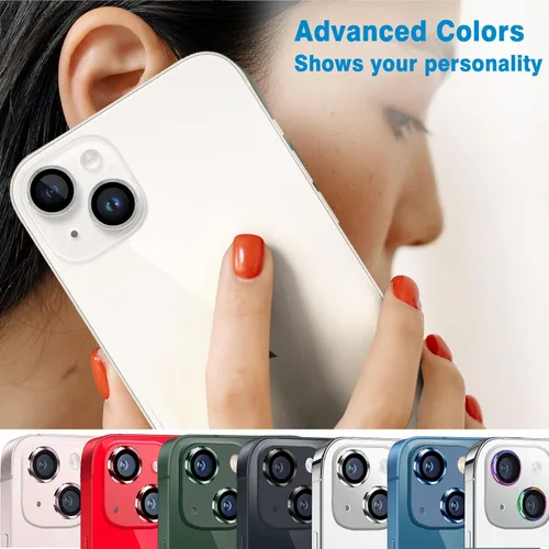 Vista 6 de Protector de Lente de Cámara para iPhone 13 Mini/iPhone 13, Vidrio Templado 9H Anti-Rayones Protector de Pantalla de Cámara de Metal a Prueba