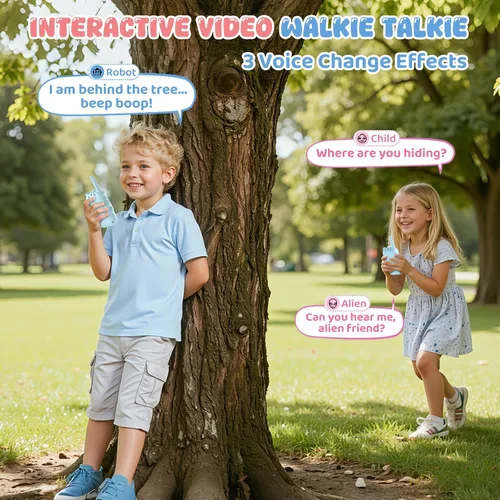 Vista 6 de Walkie Talkie de video para niños, paquete de 2 walkie talkie recargables con cámara de pantalla, chat Facetime de largo alcance, juguetes