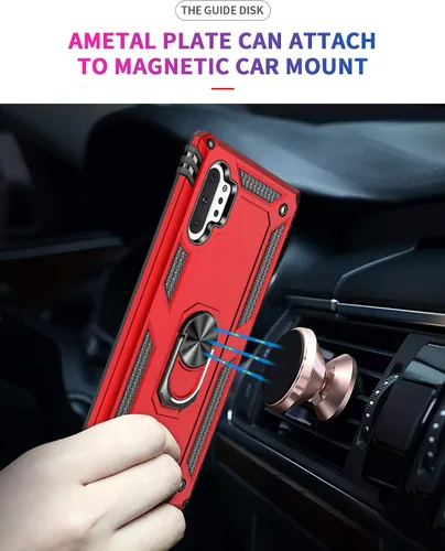 Vista 4 de Carcasa de grado militar para Samsung Galaxy Note 10 Plus 5G, anillo giratorio de metal, soporte magnético para montaje en coche, a prueba de Negro