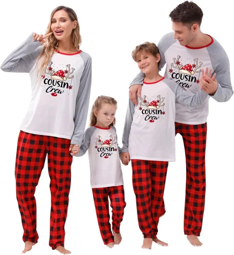 Vista 2 de Pijamas de Navidad para la familia 2023 conjuntos a juego divertidos de Navidad de manga larga pijamas de 2 piezas para regalos de fiesta