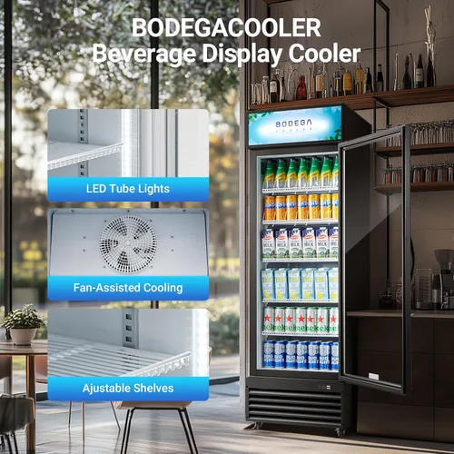 Vista 6 de BODEGA BODEGACOOLER Refrigerador comercial de bebidas de 15.5 pies cúbicos, enfriador de pantalla vertical con puerta de vidrio, refrigerador