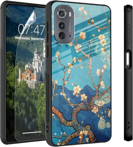 Vista 41 de Funda para Motorola Moto Edge 2022, cubierta trasera de vidrio templado con protector de pantalla, funda protectora a prueba de golpes para Motorola