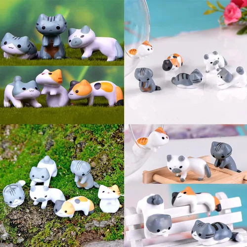 Vista 3 de 16 piezas de bonitas figuras de gato para decoración de pasteles, bonito gatito de hadas, jardín, micro paisaje, adorable estatua de animales