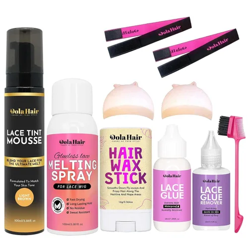 Vista 10 de Dolahair Kit de pegamento de encaje - Juego completo con mousse de tinte de encaje, instalación de peluca y spray de fusión (marrón oscuro)