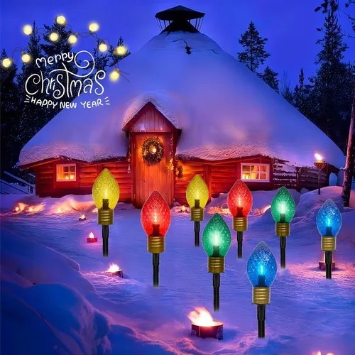 Vista 6 de Luces de camino de Navidad Jumbo C9 para exteriores, luces de Navidad jumbo de 7 pies con estacas de marcador de camino y 4 bombillas LED