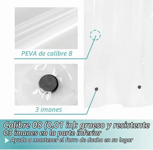 Vista 2 de Mrs Awesome Forro para cortina de ducha de cabina estrecha de 32 x 72 pulgadas con 3 imanes, PEVA transparente, 8G, grueso y resistente