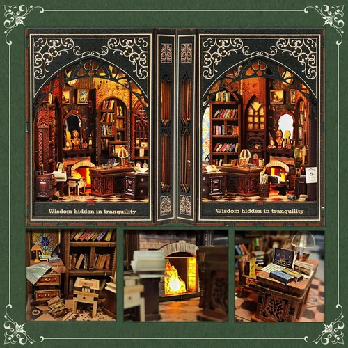 Vista 3 de Nookmaster Kit de rincón de libros – Biblioteca clásica en miniatura para casa de muñecas para libros con luces LED, regalo creativo de bricolaje