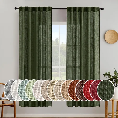 Vista 93 de MIULEE - Cortinas semitraslúcidas suaves y gruesas con textura de lino para cocina y ventana de baño, con trabilla trasera y bolsillo para Blanco