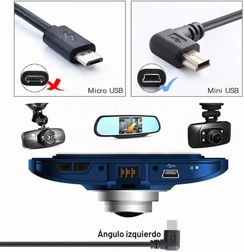 Vista 2 de Cable de alimentación mini USB para Dash Cam, USB A a Mini B 90° en ángulo Ángulo izquierdo