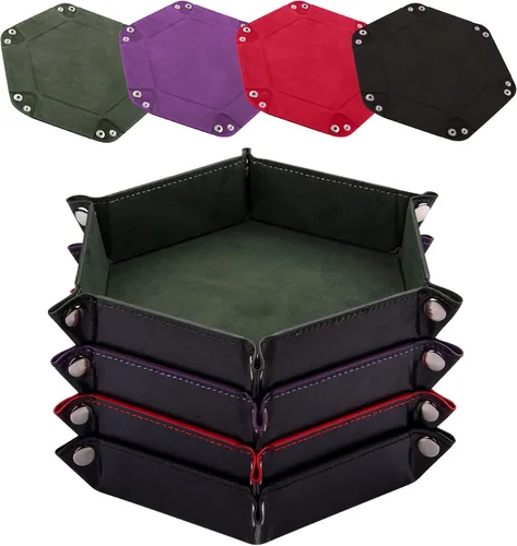 Vista 15 de SIQUK 4 bandejas de dados portátiles hexagonales, de piel sintética, para juegos de dados como RPG, DND y otros juegos de mesa