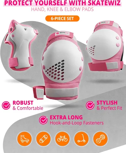 Vista 6 de SKATEWIZ Juego de almohadillas de protección para patineta para niños y adultos - Smash - Almohadillas para patines [6 piezas] con protectores