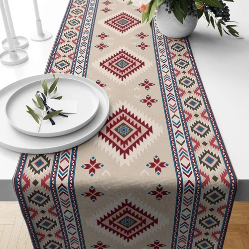Vista 17 de Camino de mesa étnico del suroeste, navajo tribal nativo americano, bohemio, patrón geométrico azteca, camino de mesa para cocina, mesa de comedor