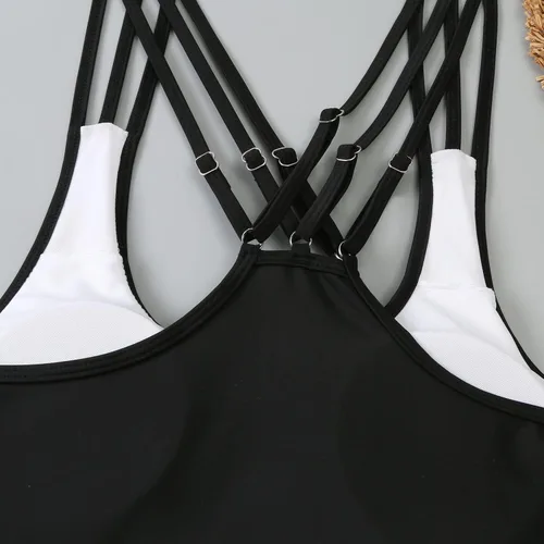 Vista 5 de Traje de baño tankini de dos piezas para mujer, con estampado de cebra, sin mangas, con bikini