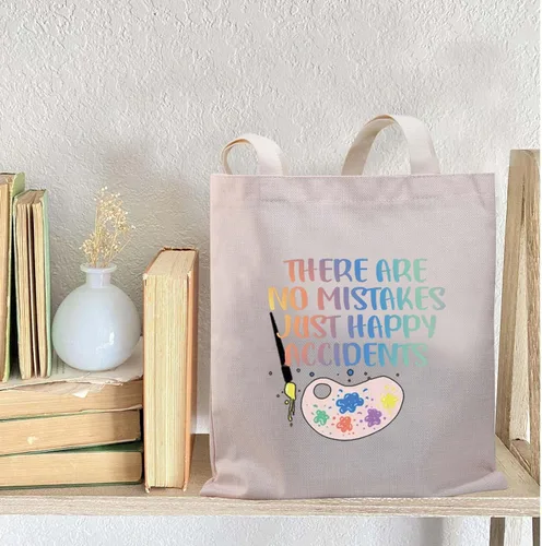 Vista 2 de BDPWSS Regalo para amantes del arte, no hay errores, solo accidentes felices, bolsa de mano inspiradora para estudiantes (sin errores TG), Blanco