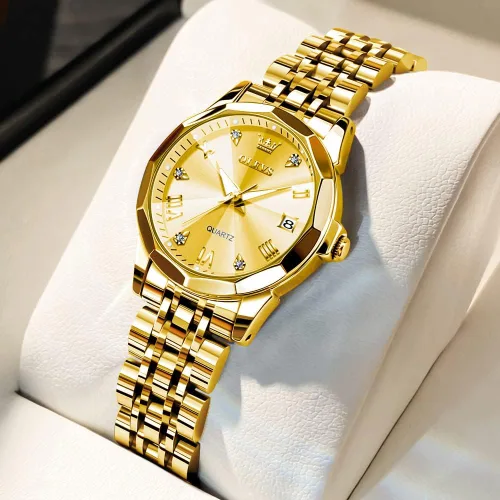 Vista 2 de OLEVS Reloj de pulsera para mujer, de acero inoxidable, de dos tonos, de acero inoxidable, analógico, de cuarzo, para mujer