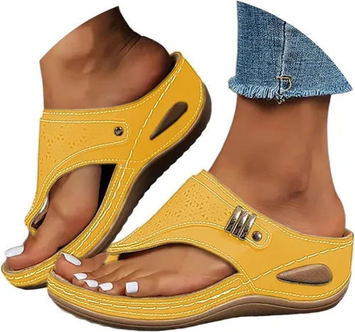 Vista 28 de Sandalias ortopédicas con soporte de arco, sandalias planas para exteriores, estilo bohemio, para caminar, cómodas, elegantes, informales