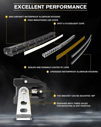 Vista 2 de CO LIGHT - Barra de luz LED curvada de 20 pulgadas, diseño delgado de fila única de 9720 lm, luz amarilla antiniebla para todoterreno, ATV, camión