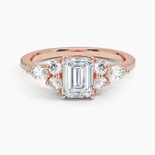 Vista 5 de IGI 1.56Carat Emerald Excellent Cut Four Claw Prongs Lab Created Diamond Engagement Ring With Side Marquise and Round Lab Diamonds In 14k Gold For