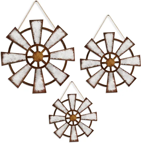 Vista 8 de VGICH Decoración de pared para el hogar, letreros rústicos con molino de viento de madera para sala de estar, juego de 4 letras decorativas