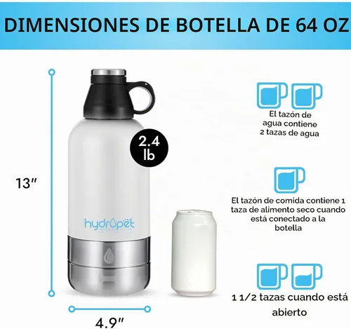 Vista 8 de Hydropet Botella de agua portátil para perros (32 onzas), botellas aisladas de viaje para perros y gatos, acero inoxidable, cuenco de comida