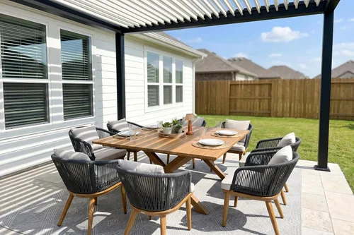 Vista 32 de PURPLE LEAF Juego de muebles para patio de 7 piezas, juego de mesa y sillas de mimbre para exteriores, marco rectangular de aluminio para jardín