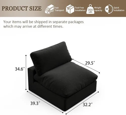 Vista 2 de Sofá modular modular con asiento profundo extra cómodo, sofás modernos negros para sala de estar, apartamento, oficina, espacio pequeño