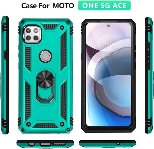 Vista 3 de Funda para teléfono Motorola One 5G Ace, con protector de pantalla HD, [grado militar] anillo de montaje en coche con soporte híbrido