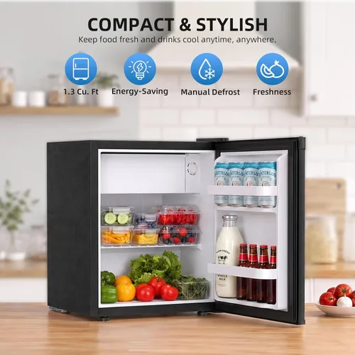 Vista 3 de Antarctic Star Mini refrigerador compacto con puerta reversible individual, estante de alambre, botón de descongelación