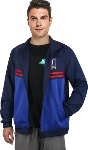 Vista 2 de Disfraz de entrenador de fútbol para hombre, chaqueta azul, pantalones, chándal, traje de fútbol, ropa deportiva, para Halloween, cosplay
