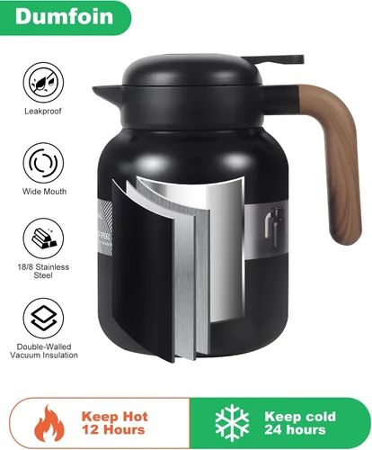 Vista 6 de Jarra térmica de café de 45 onzas, jarras de café aisladas al vacío de acero inoxidable para mantener el calor, dispensador de bebidas de 1.3 litros