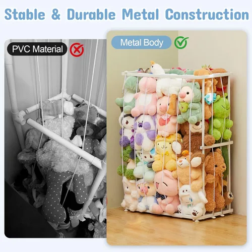 Vista 4 de Organizador de almacenamiento de animales de peluche con tubo metálico pequeño, organizador de juguetes con cordón elástico, soporte para animales