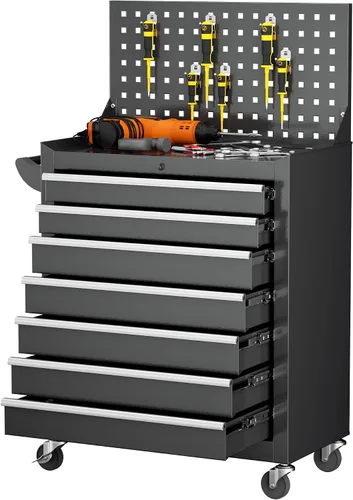 Vista 17 de Oakcloud Combo de Caja y Gabinete de Herramientas Rodantes de Servicio Pesado de 5 Cajones con Forro Negro - Caja de Herramientas de Garaje de Acero
