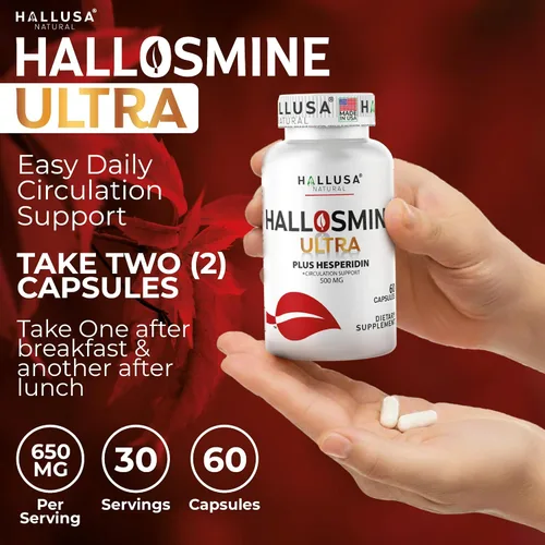 Vista 4 de Hallusa Natural Hallosmine Ultra Diosmin 500mg y Hesperidina 150mg – Piernas pesadas, hinchazón y vena – Suplementos para la circulación sanguínea