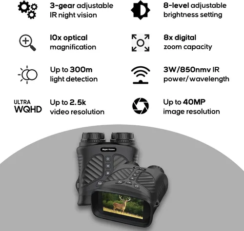 Vista 5 de Binocular digital con visión nocturna y grabación de video 2.K UDH potentes prismáticos para adultos, caza, observación de aves, juegos de fútbol