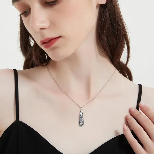 Vista 150 de Collar con colgante de urna de cenizas de cremación y árbol de la vida para mujer, plata de ley US1