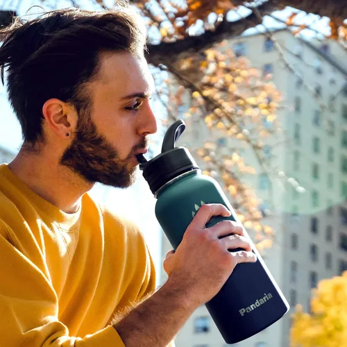 Vista 6 de Insulated Water Bottle 32oz, Stainless Steel Water Bottle with Straw & Spout Lids & Paracord Handle with Straw
