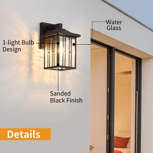Vista 4 de Juegos de luces para exteriores, lámpara LED y aplique, accesorios de luz negros para porche, vidrio de agua exterior antioxidante para porche