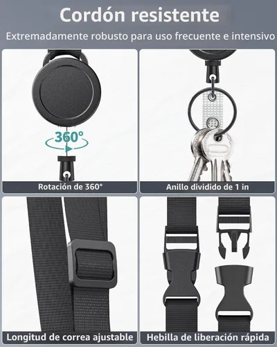 Vista 4 de Uniclife Cordón retráctil ajustable resistente para el cuello con carrete retráctil para insignias, hebilla de liberación rápida y longitud Negro