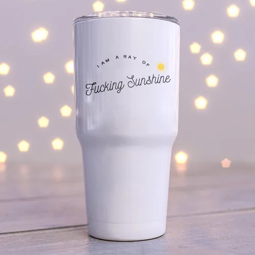 Vista 4 de Vaso de viaje de acero inoxidable con texto en inglés "I Am A Ray Of Fucking Sunshine", regalo para mejor amigo, vaso de viaje de acero inoxidable